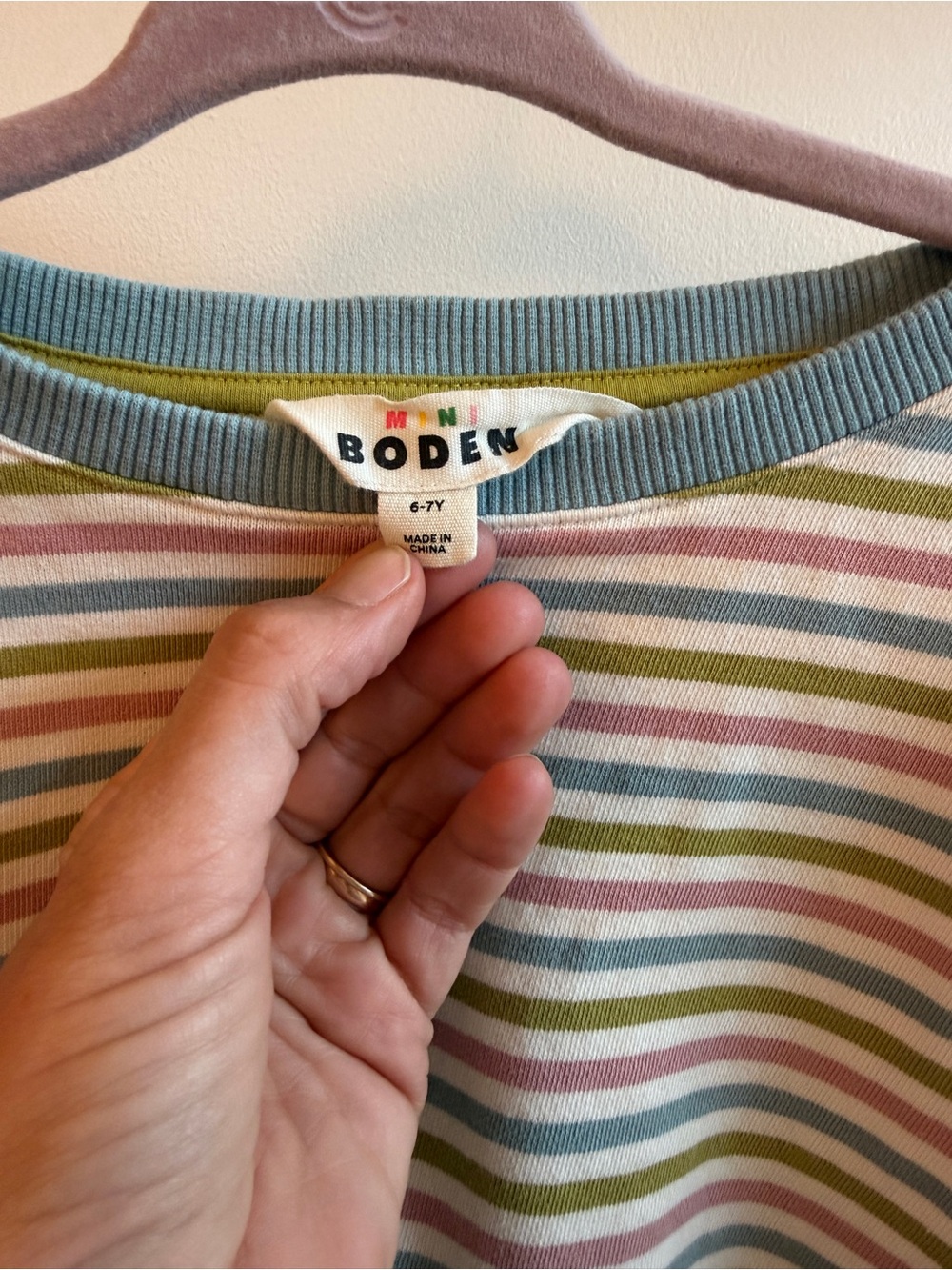 Mini Boden Pastel Striped Long Sleeve Tee — Blue, Pink & Green